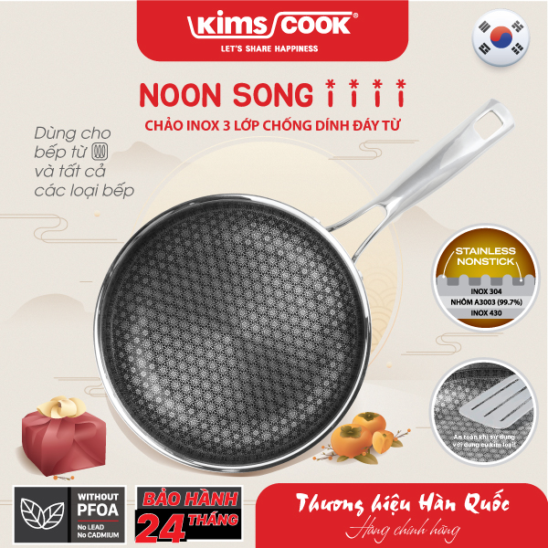 Chảo KIMS COOK Noon Song inox 3 lớp đáy từ chống dính 2 mặt