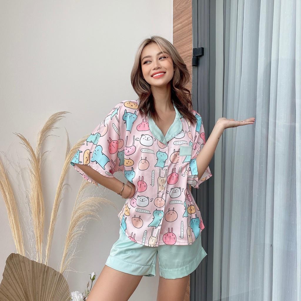 Bộ Lụa Cánh Dơi Họa Tiết Mặc Nhà