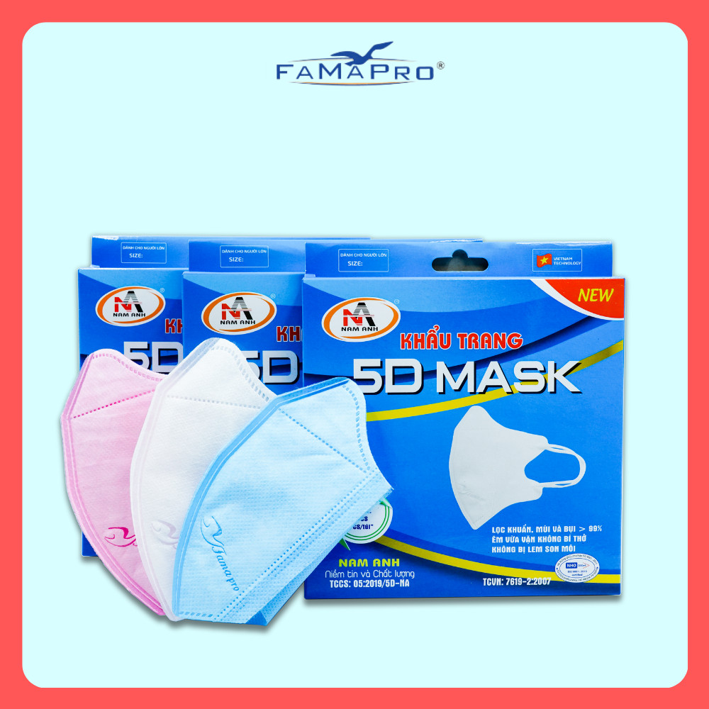 [HỘP - FAMAPRO 5D MASK] - Khẩu trang y tế kháng khuẩn 3 lớp Famapro 5D Mask (10 cái/ hộp) - COMBO 5 HỘP