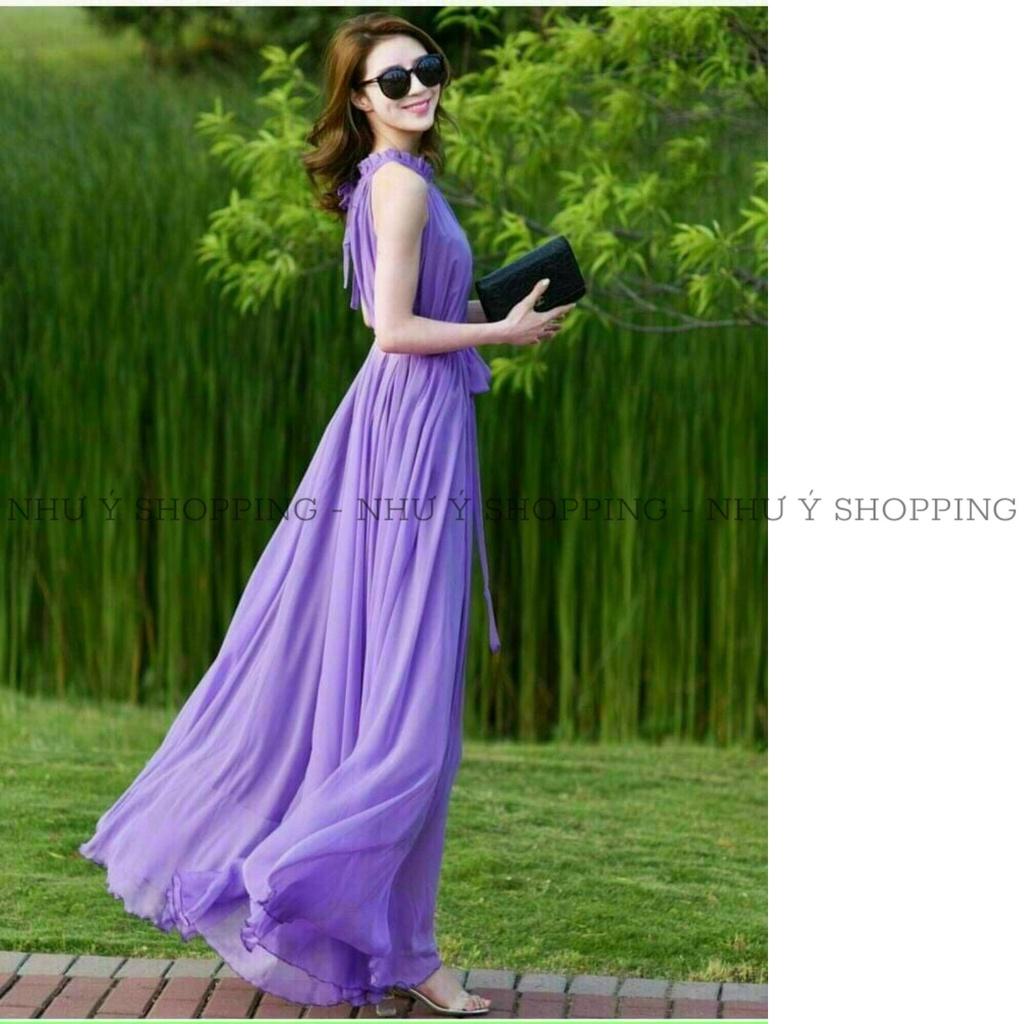 Đầm váy maxi voan dáng dài 2 lớp dây cột eo thướt tha mùa hè 2 màu hot trend-MXtimtr