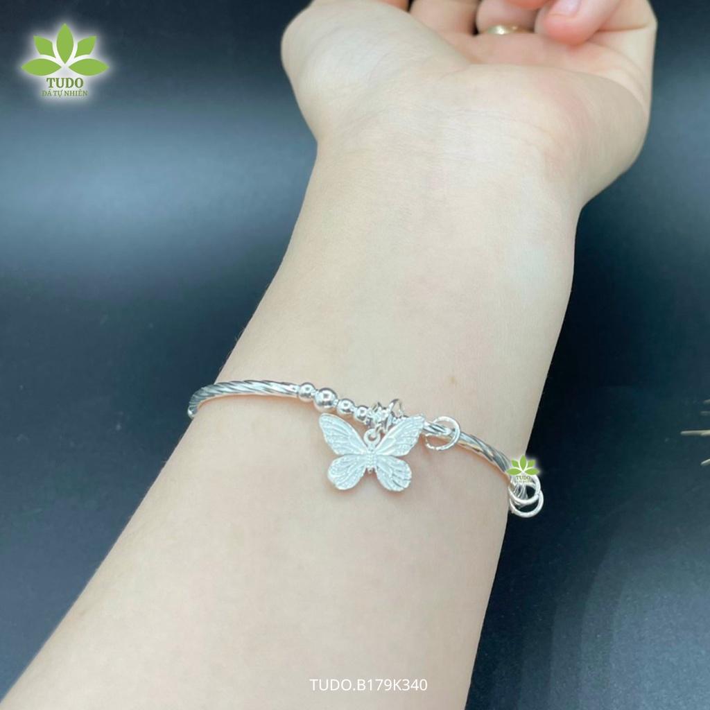 Vòng Tay Nữ Đẹp - Vòng Phong Thủy Mệnh Thủy Mộc TUDO B180K380 VCBAQUA 1 hạt xanh dương mix charm Bạc Hồ Điệp