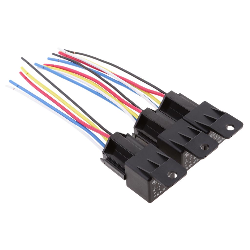 3pcs 24V 40A 5 Pin Terminal SPDT Relay Power Switch With Pre-wired Harness