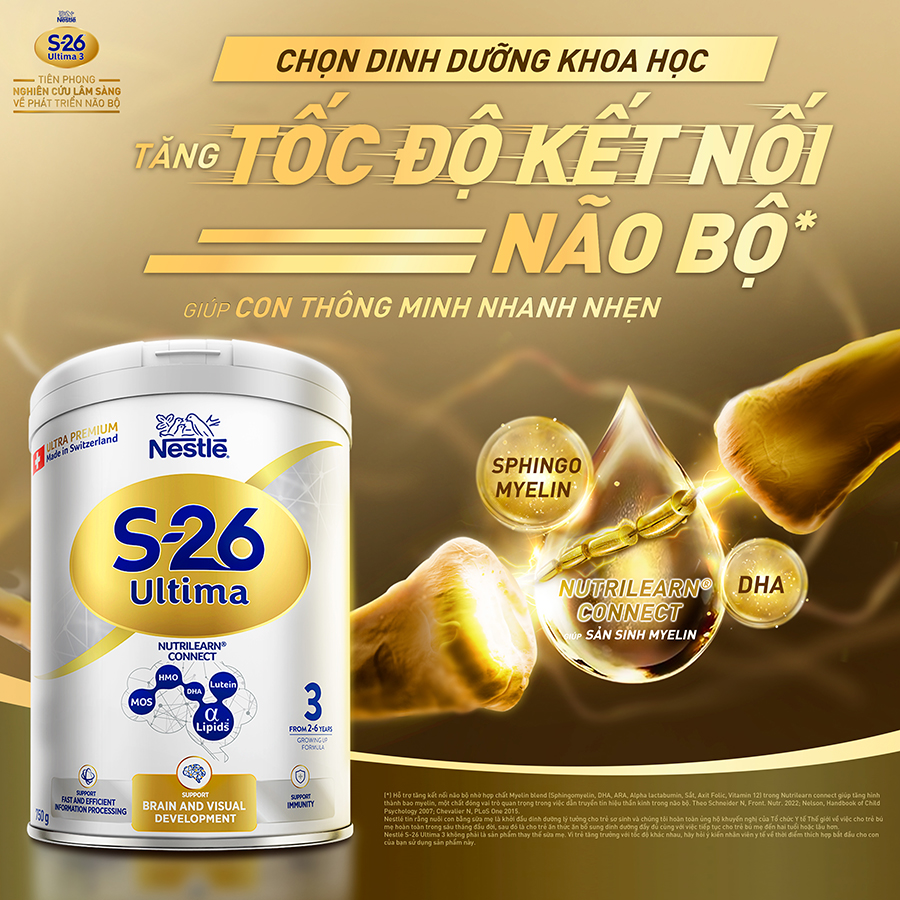 Sữa bột công thức S-26 ULTIMA 3 750G với hợp chất NUTRILEARN CONNECT giúp tăng tốc độ kết nối não bộ cho bé từ 2 - 6 tuổi - Tặng Bộ vali xúc cát