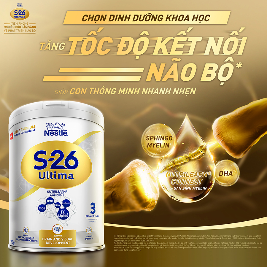 Sữa Bột S-26 ULTIMA 3 (S26) 750G từ Thụy Sỹ độc quyền tăng tốc độ kết nối não bộ 2,5 lần với NUTRILEARN® CONNECT Tặng Bộ vali xúc cát (2 - 6 tuổi)