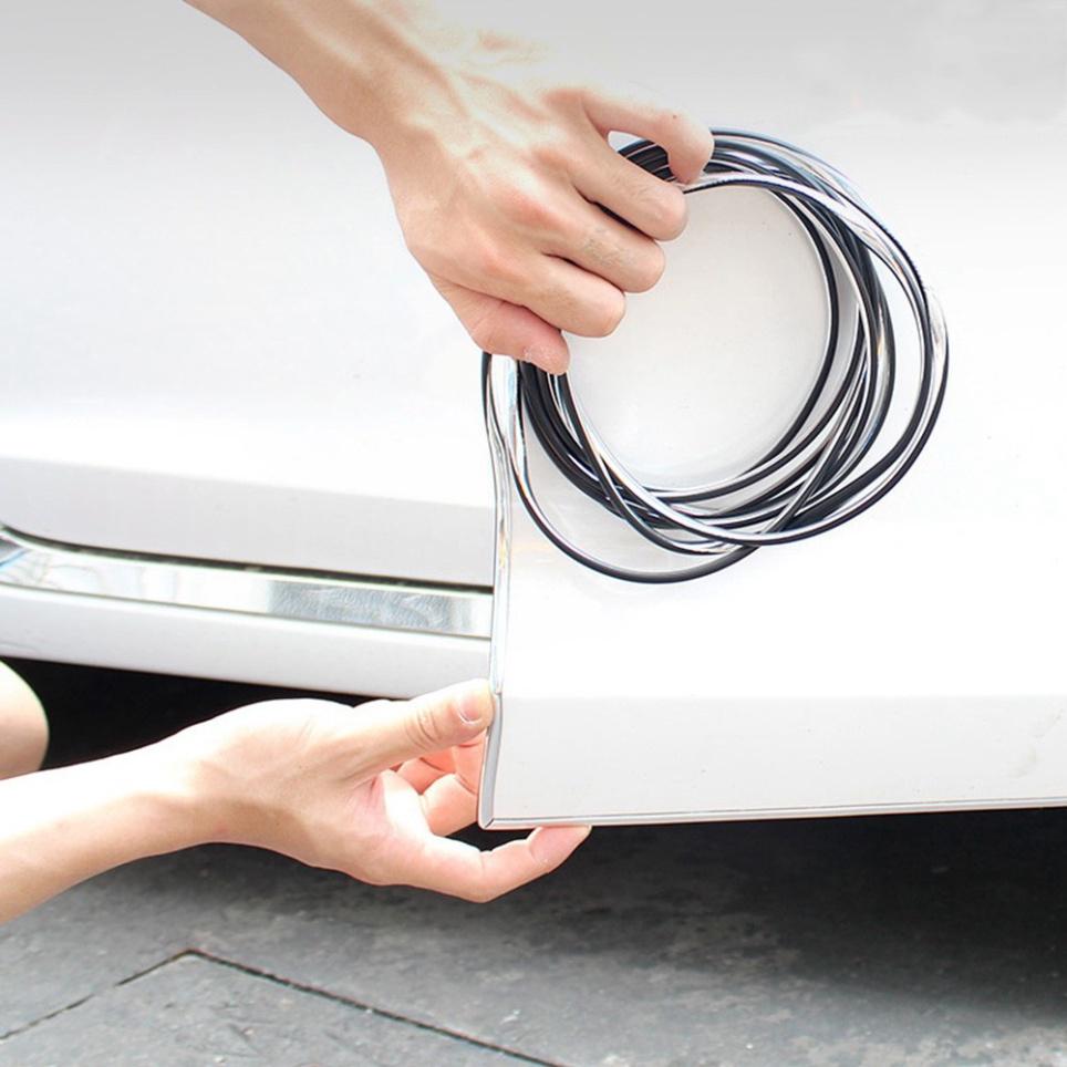 Gioăng inox, nẹp viền cửa inox dán trang trí viền xe ô tô, Chỉ viền trang trí nội thất xe hơi - Cuộn 5M