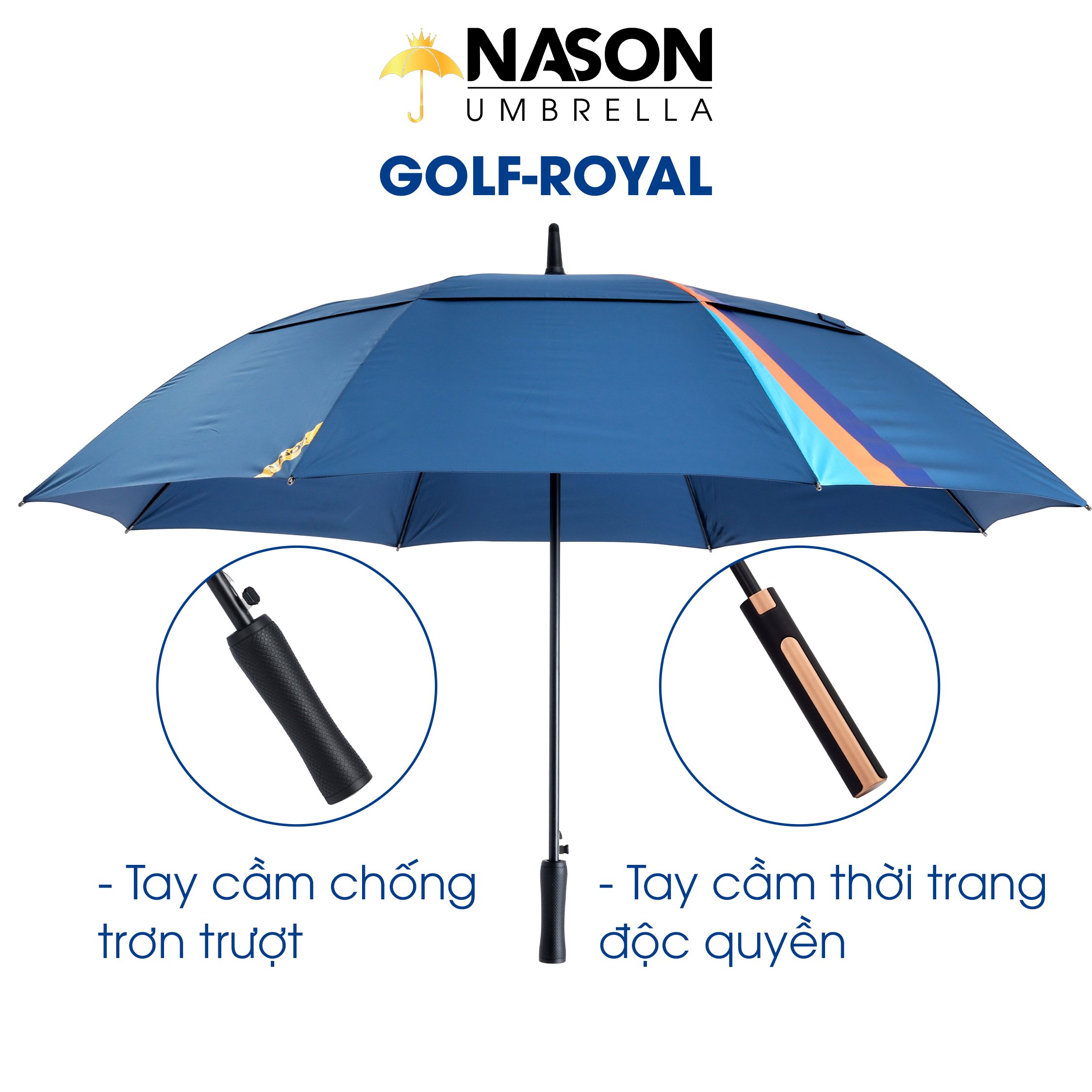 Ô dù Golf cao cấp 2 tầng NASON UMBRELLA ROYAL, chống lật, chống UV, tán rộng 30 inch