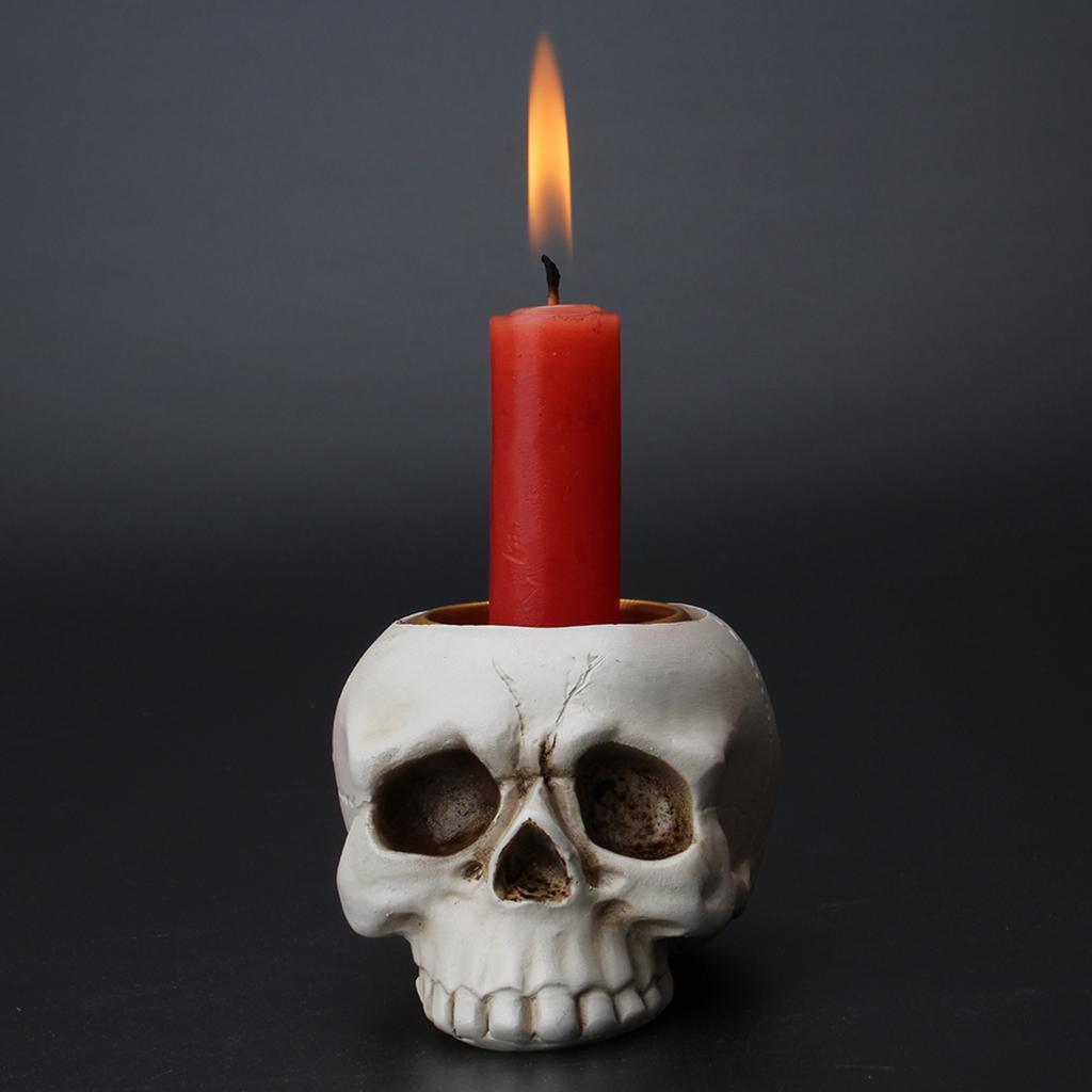 Human Skull Candle Holder Candlestick for Halloween Decor