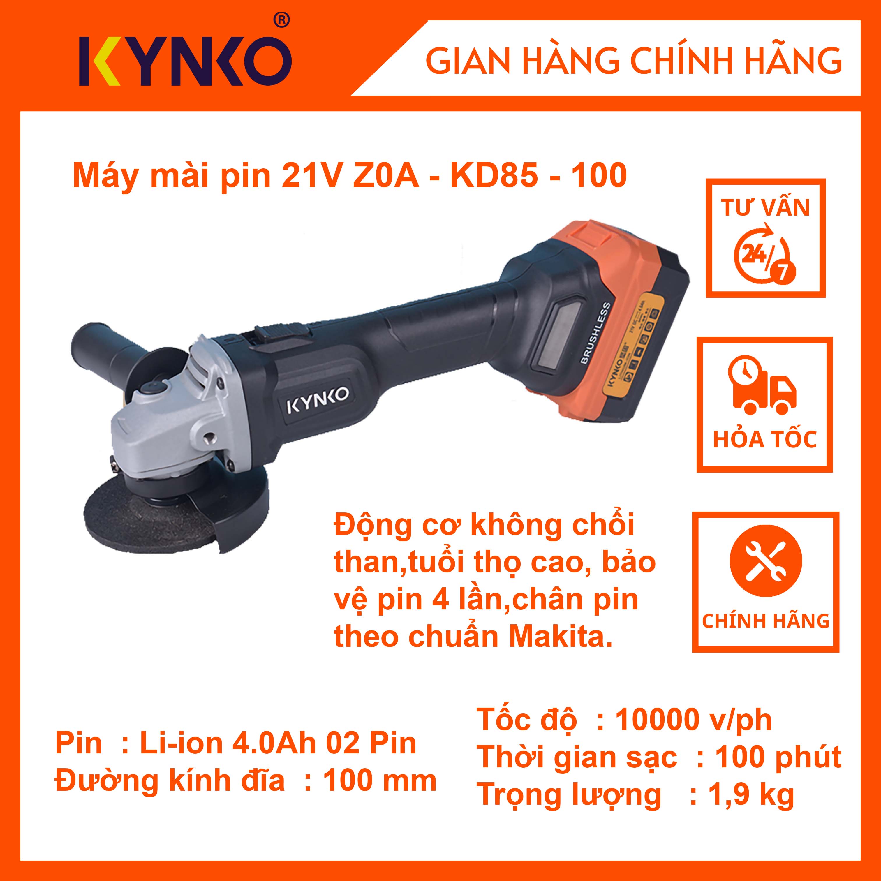 Máy mài pin cầm tay chính hãng Kynko 21V Z0A-KD85-100 giá tốt