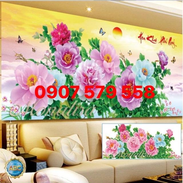 Tranh đính đá hoa mẫu đơn kt 120x60 cm & 160x75 cm