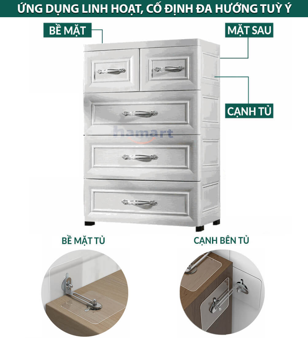 SET Đinh Vít Dán Tường Kèm Chốt INOX Cố Định Tủ Gỗ Khoá Chống Đổ Kệ Sách TV Siêu Dính Hamart