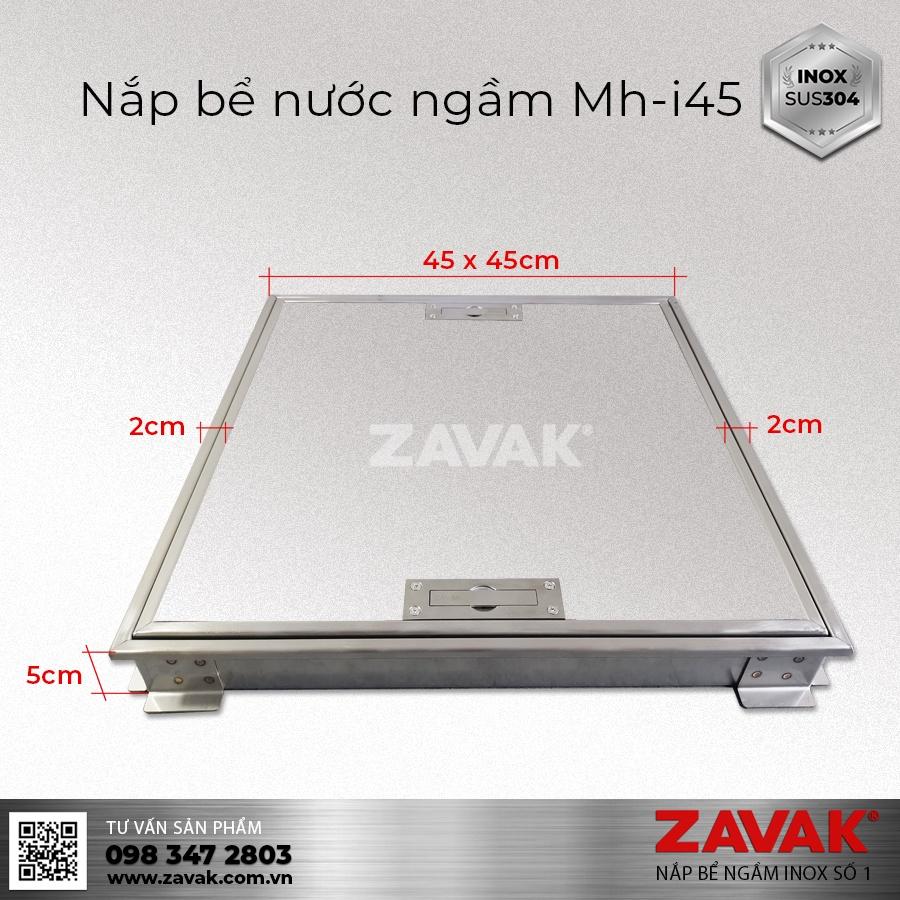 Nắp bể nước ngầm trong nhà Zavak MHI-45. lát gạch âm sàn kích thước 45x45cm. Inox304 chống gỉ