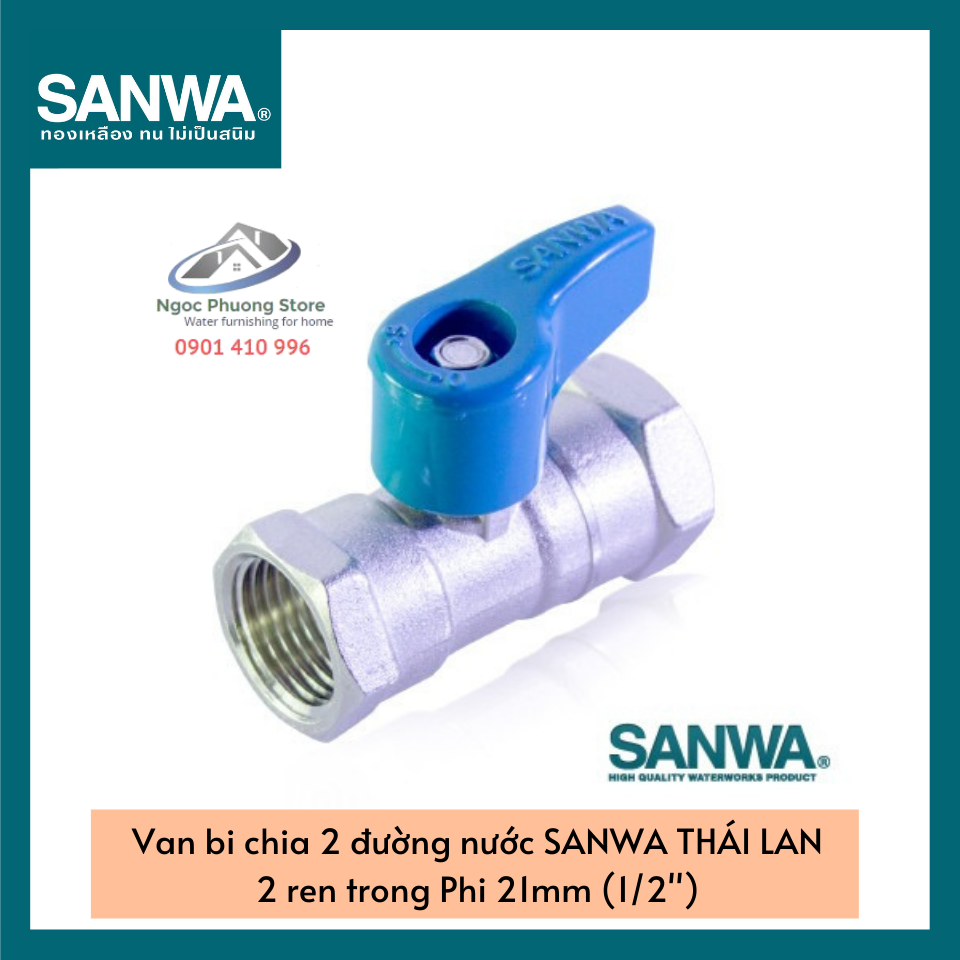Van Khóa Nước, Van Bi Đồng Mạ 2 Đầu Ren Trong Sanwa Thái Lan Phi 21mm BV15FF