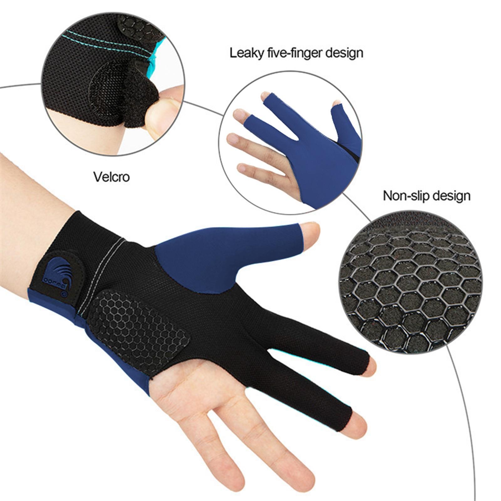 Anti Skid 3 Finger Billiards Gloves, Professional Elastic for Player Glove Snooker Cue Pool Glove