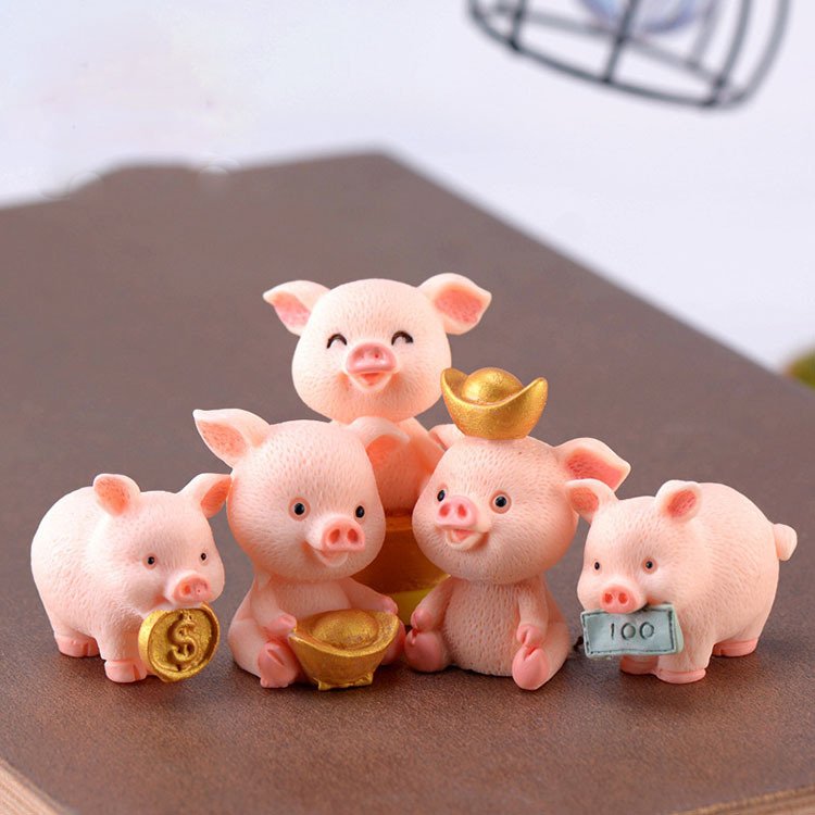 Combo 5 con heo ngậm tiền vàng may mắn phát lộc tài