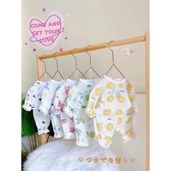 BỘ COTTON GIẤY DÀI TAY CÚC CÀI VAI CHO BÉ TRAI/ BÉ GÁI