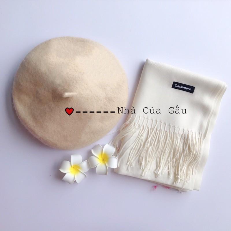 Combo mũ nồi dạ và khăn len cashmere loại 1