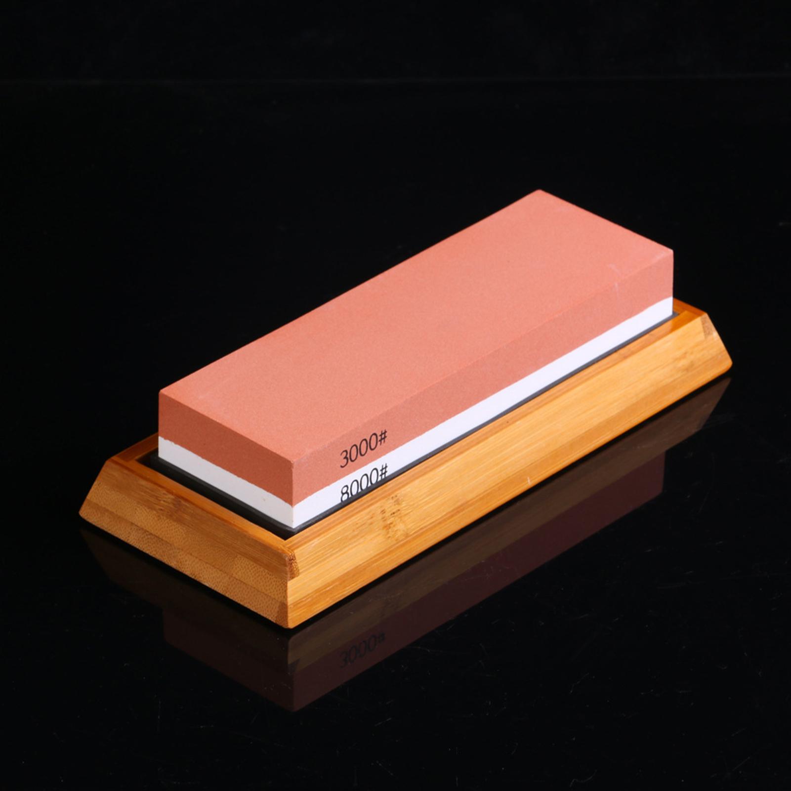 Bộ Đá mài hai mặt Grit White Corundum với giá đỡ silicone, đế tre, bộ điều chỉnh đá trắng và thanh dẫn góc, dụng cụ mài dao chuyên nghiệp