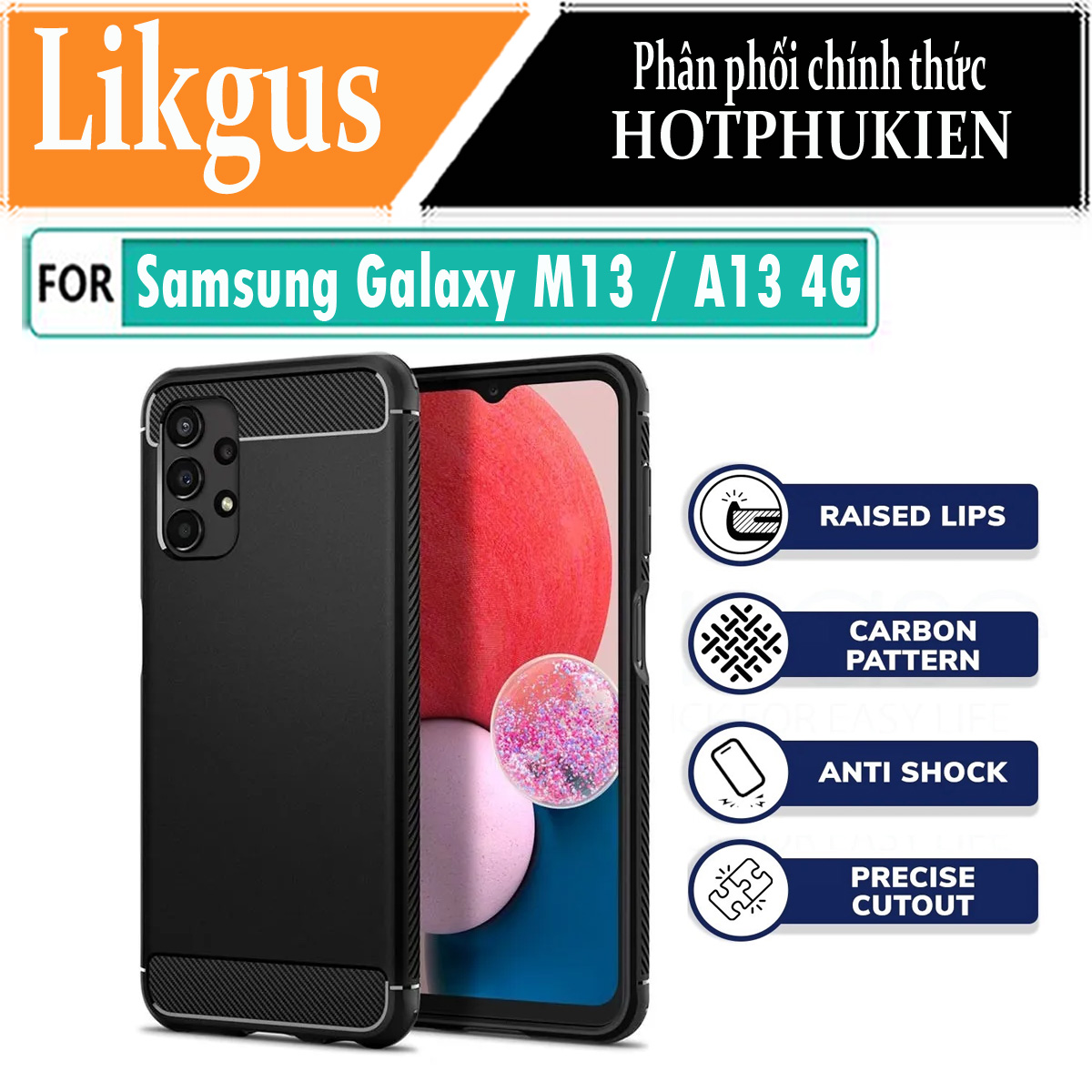 Ốp lưng chống sốc vân kim loại cho Samsung Galaxy M13 / A13 4G hiệu Likgus (chuẩn quân đội, chống va đập, chống vân tay) - Hàng nhập khẩu