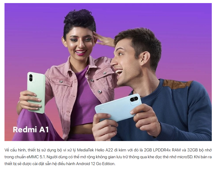 Điện thoại Xiaomi Redmi A1 (2GB/32GB) - Hàng chính hãng