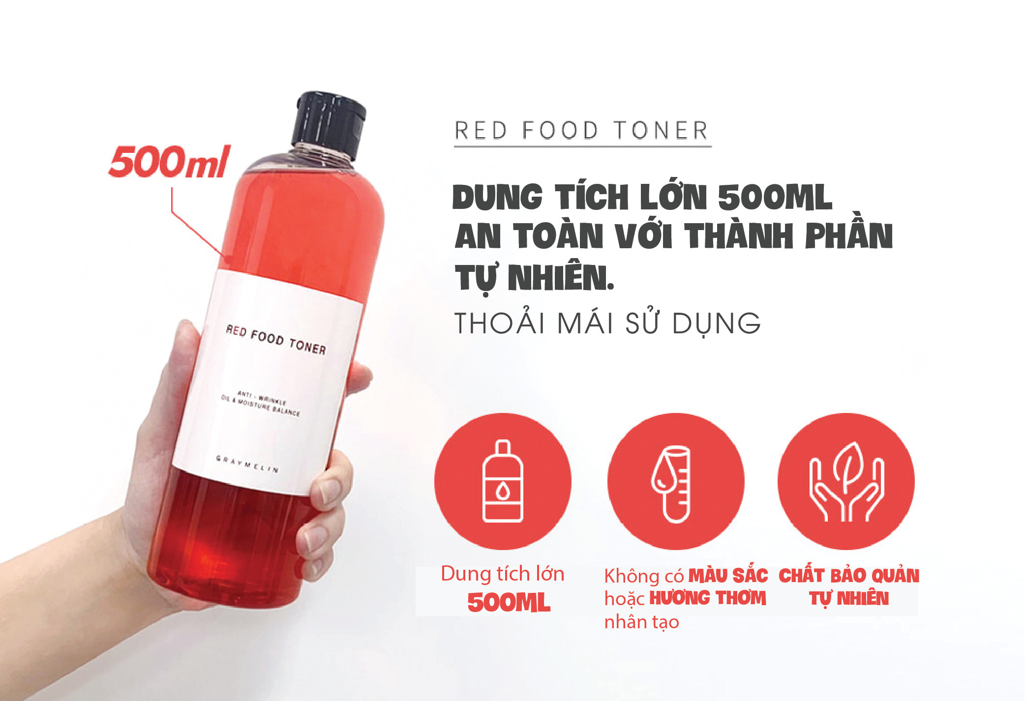 Nước hoa hồng trái cây đỏ Graymelin Red Food Toner 500ml
