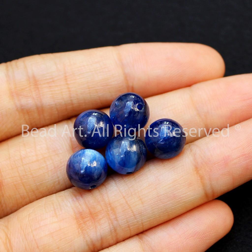 [1 Hạt] 8MM-8.5MM Đá Kyanite Tự Nhiên Xanh Dương Loại AA, Đá Phối Vòng Tay Phong Thuỷ, Trang Sức, Chuỗi Hạt, Mệnh Thuỷ, Mộc - Bead Art