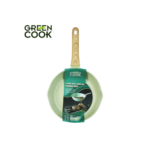 Chảo nhôm sâu men đá ceramic miệng rót Green Cook GCP231-24IH màu xanh 10 lớp chống dính sử dụng được trên tất cả các loại bếp - greencook