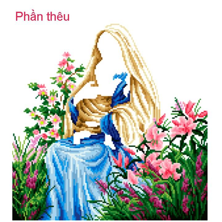 Tranh thêu chữ thập Đức mẹ bồng Chúa 47*55cm - tự thêu