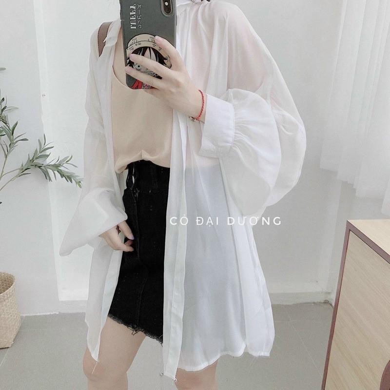 Áo kiểu sơ mi form rộng dài