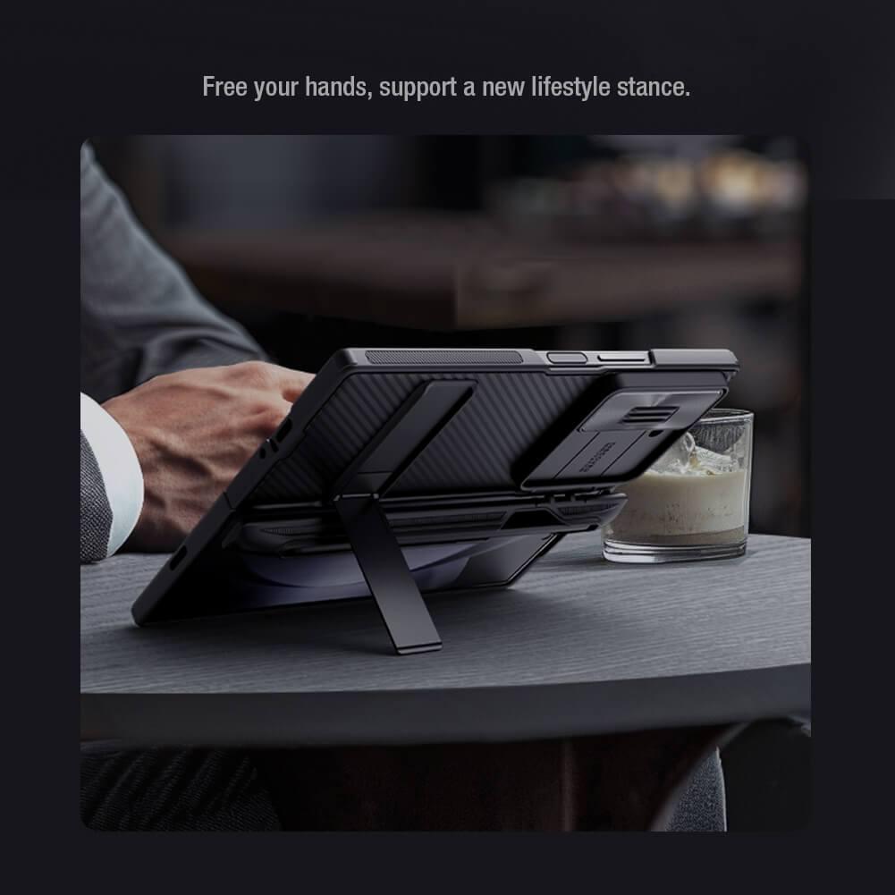 Ốp Lưng Cao Cấp Cho Samsung Galaxy Z Fold 6 5G hiệu NILLKIN Camshield Chống Sốc Nắp Bảo Vệ Camera Kèm Khe Bút Kiêm Giá Đỡ Điện Thoại - Hàng chính hãng