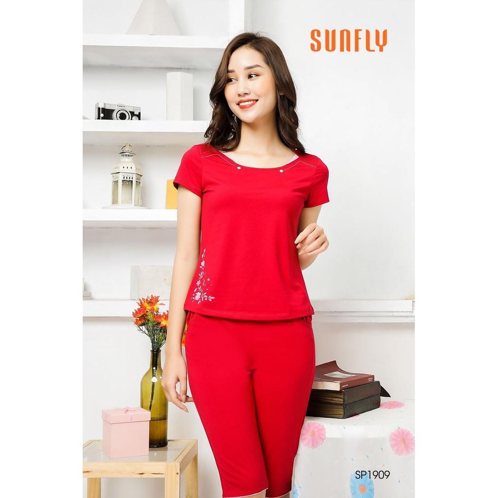 Bộ mặc nhà SUNFLY chất cotton áo cộc quần ngố SP1909