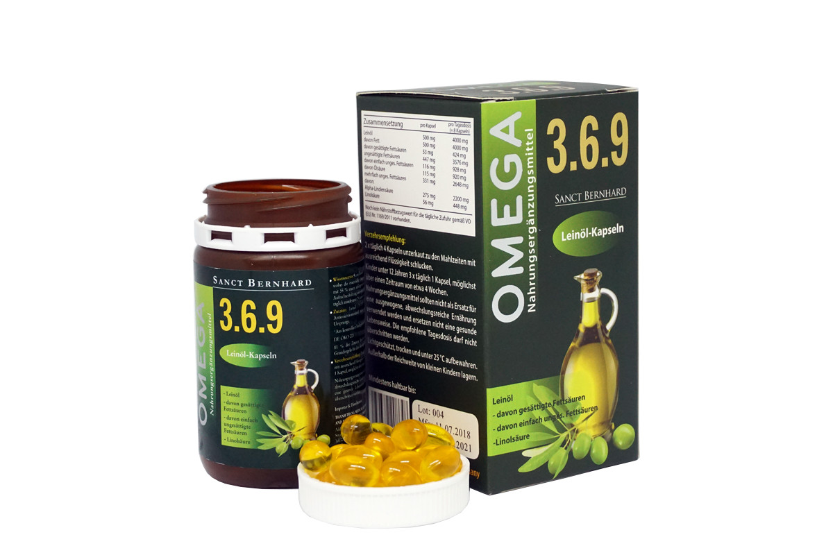 Omega 369 Sanct Bernhard hỗ trợ giảm mỡ máu, bổ tim, bổ mắt, cải thiện trí nhớ, làm đẹp da - Hộp 90 viên