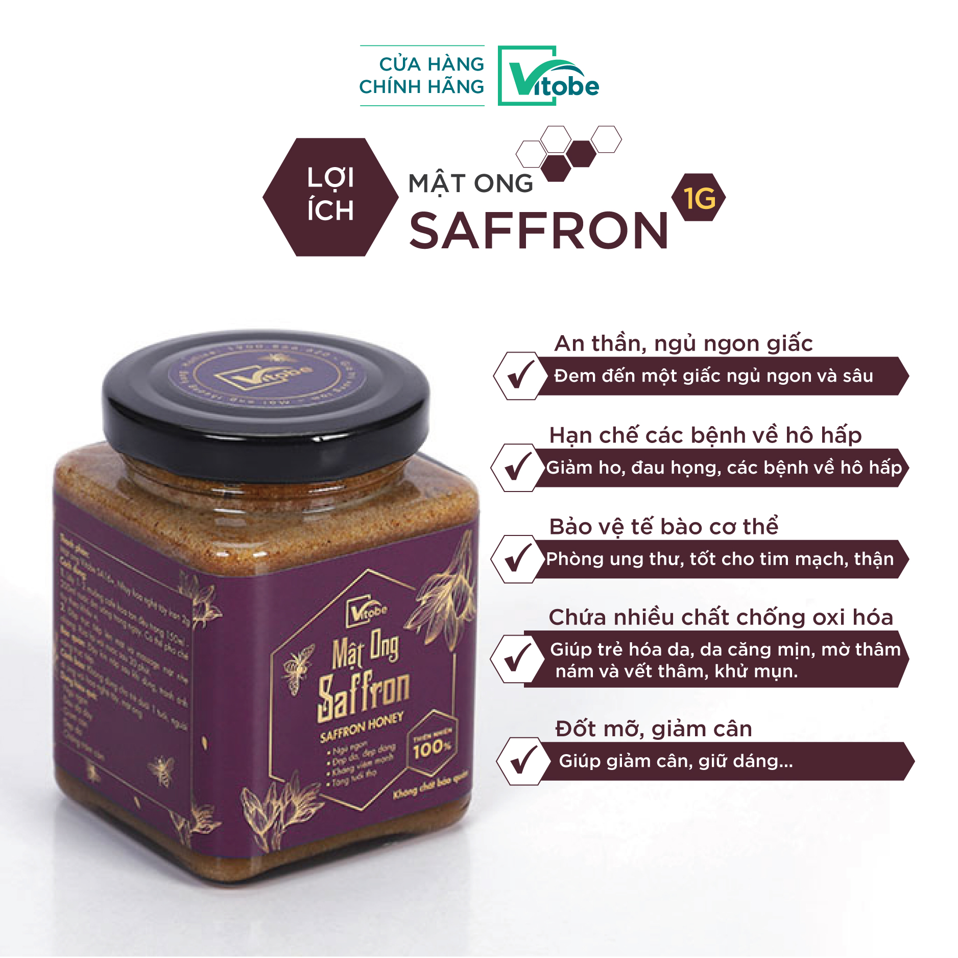 Mật Ong Saffron Vitobe nhãn hồng - Hữu Cơ 100%