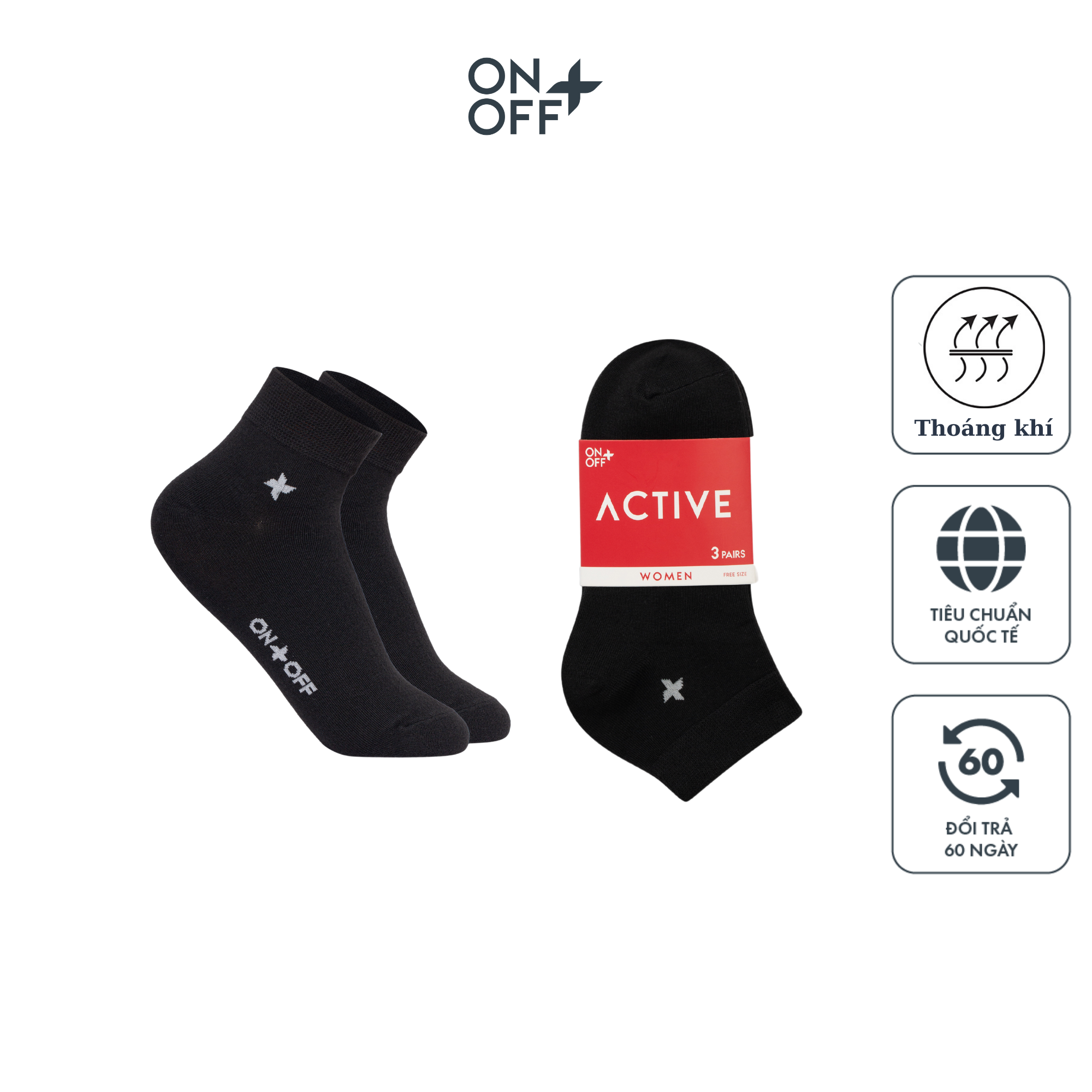 Combo 6 đôi vớ nữ cổ ngắn cotton ONOFF thoáng khí mềm mại - 16AE24A033