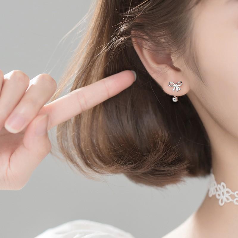 Khuyên tai bạc Ý s925 khảm hình nơ rỗng xinh tươi G6467 - AROCH Jewelry