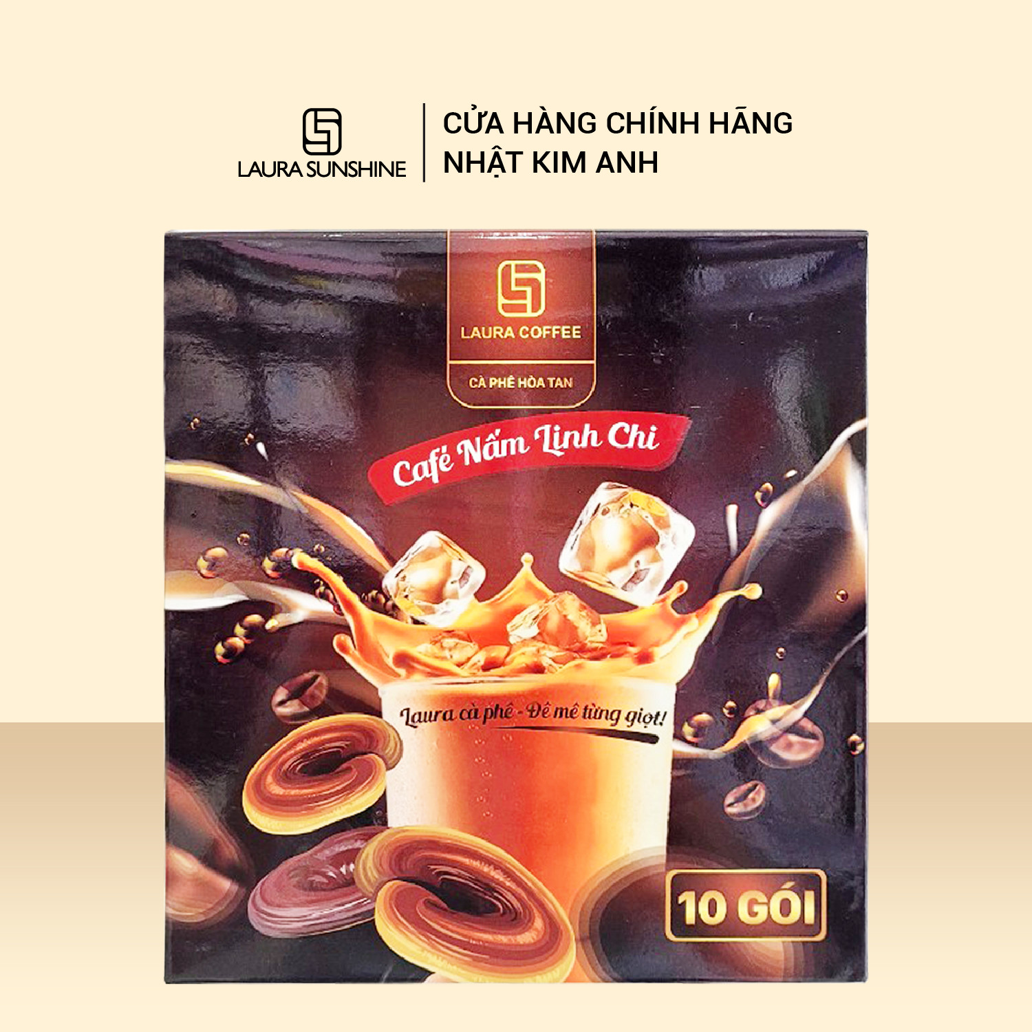 Cà phê hòa tan cao cấp Laura Coffee Nấm Linh Chi Nhật Kim Anh hộp 10 gói