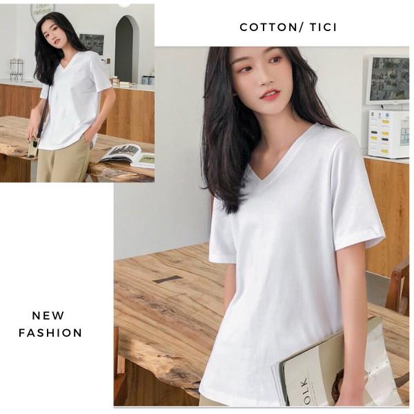 Áo thun nữ cổ tim trơn phong cách đơn giản 0142