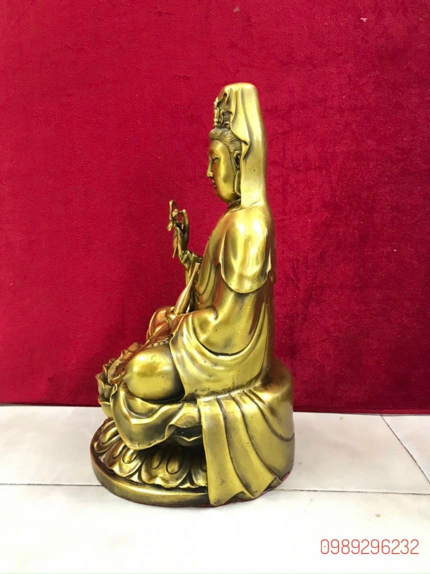 Tượng Phật Quan Âm ngồi đài sen bằng đồng - quan âm cao 29cm