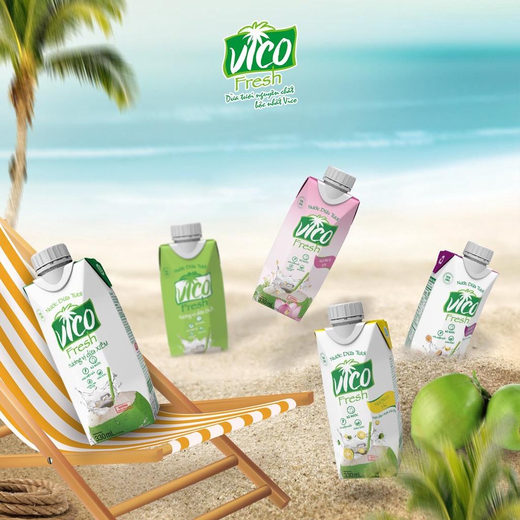 Nước Dừa ACP Vico Fresh - Combo 4 Hộp Nước Dừa 330ml (2 Tắc, 2 Sen)