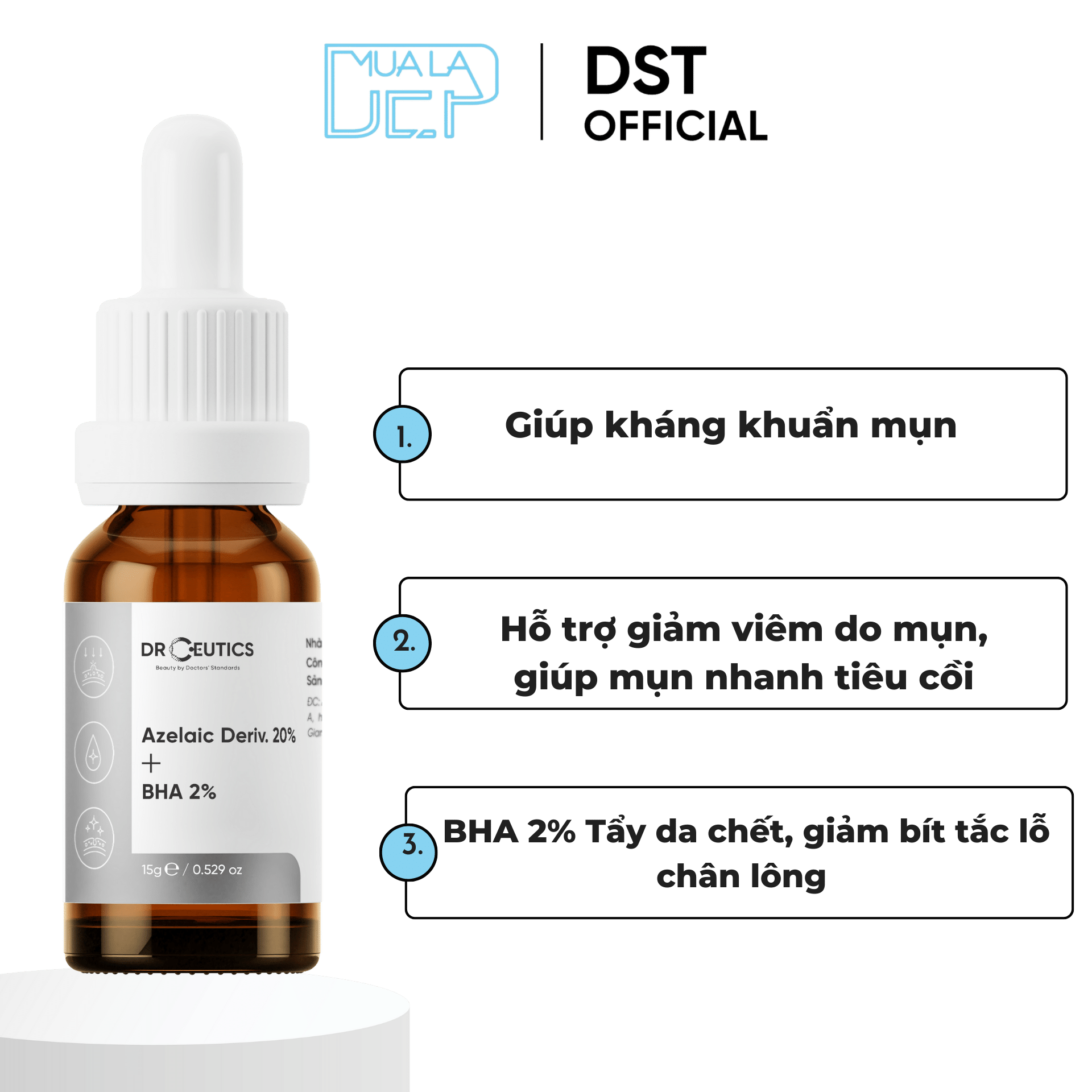 Tinh Chất Làm Giảm Mụn Mờ Thâm DrCeutics Azelaic Deriv 20% Và BHA 2%