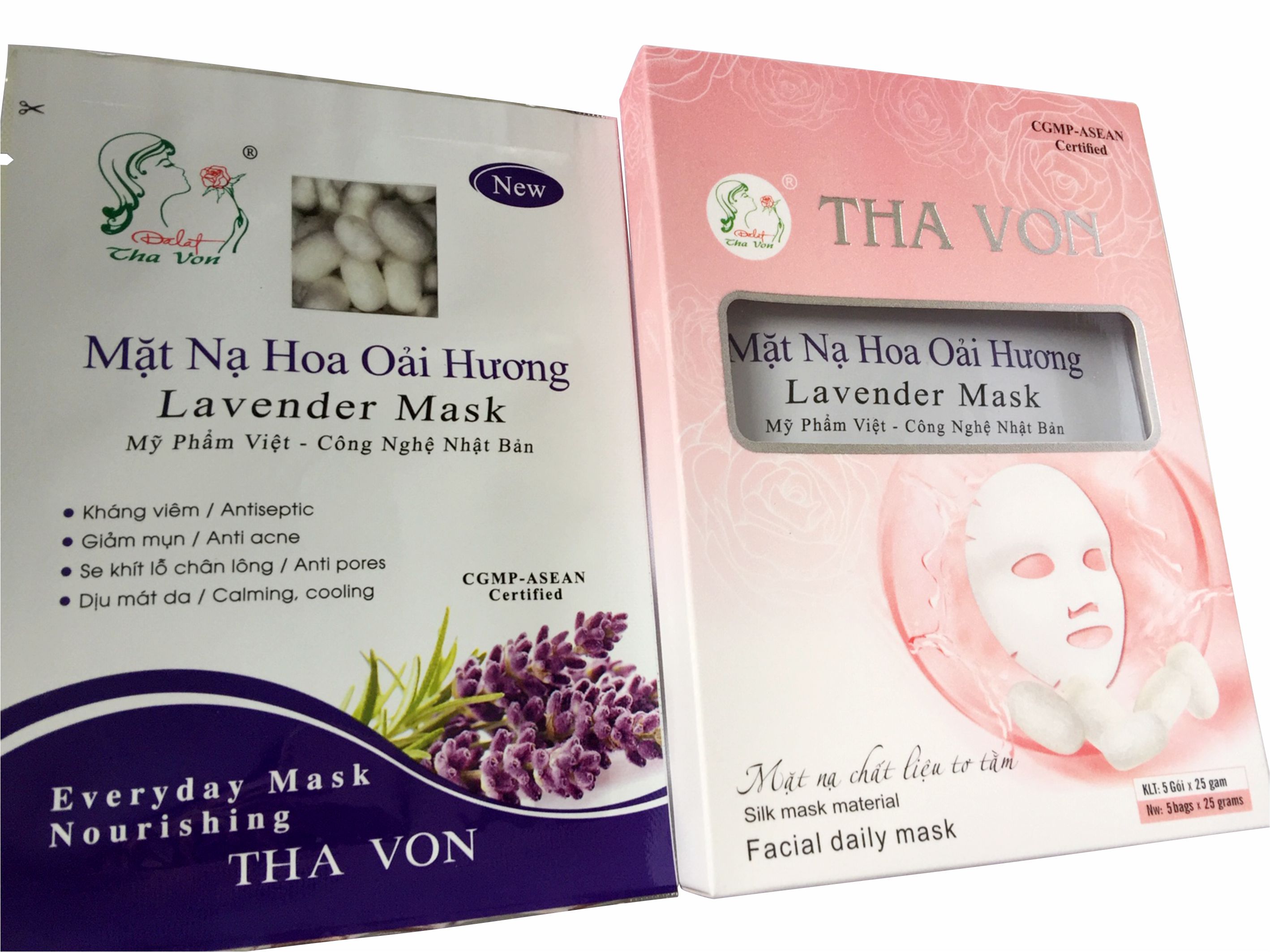 Mặt Nạ Hoa Oải Hương Dalat Tha Von  chất liệu lụa  Hộp 5 gói