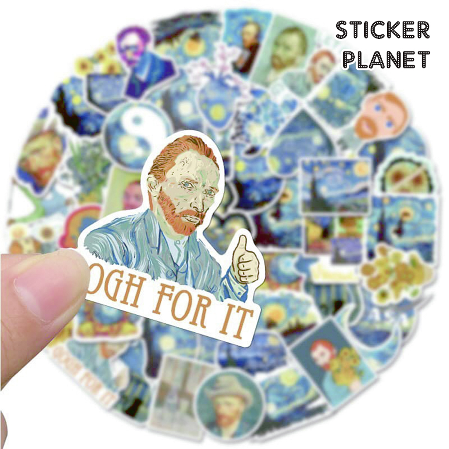 Bộ sticker chủ đề tranh của họa sĩ vangogh chống thấm nước trang trí mũ bảo hiểm, đàn, guitar, ukulele, điện thoại laptop