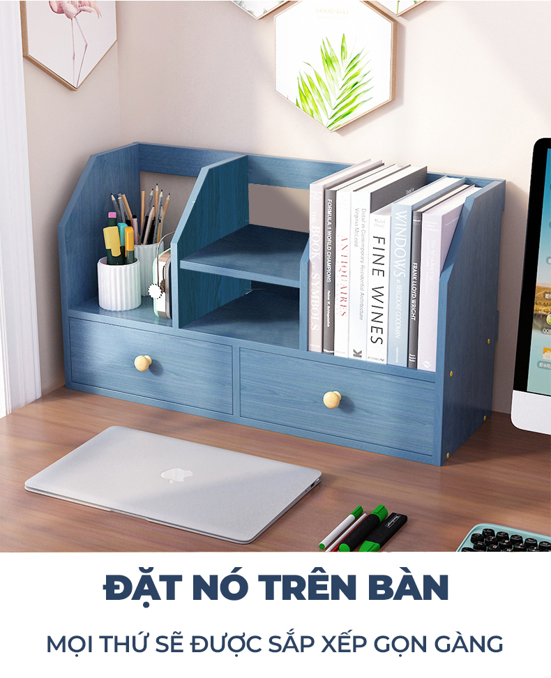 Kệ Sách Để Bàn Chữ H, Kèm 2 Ngăn Kéo Cao Cấp - Mẫu 7 - Dễ Lắp Ráp
