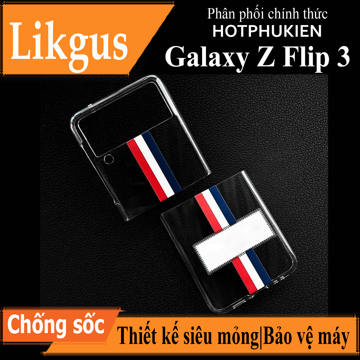 Ốp lưng chống sốc trong suốt cho Samsung Galaxy Z Flip 3 hiệu Likgus Thom Brow (chất liệu cao cấp, thiết kế thời trang họa tiết 3 sọc màu) - hàng nhập khẩu