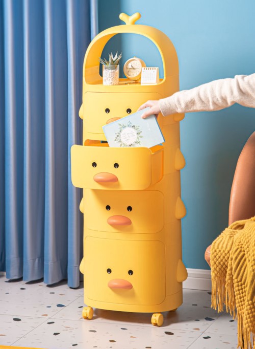 Kệ Xe Đẩy Vịt Vàng Đựng Đồ Chơi,Vật Dụng Đa Năng