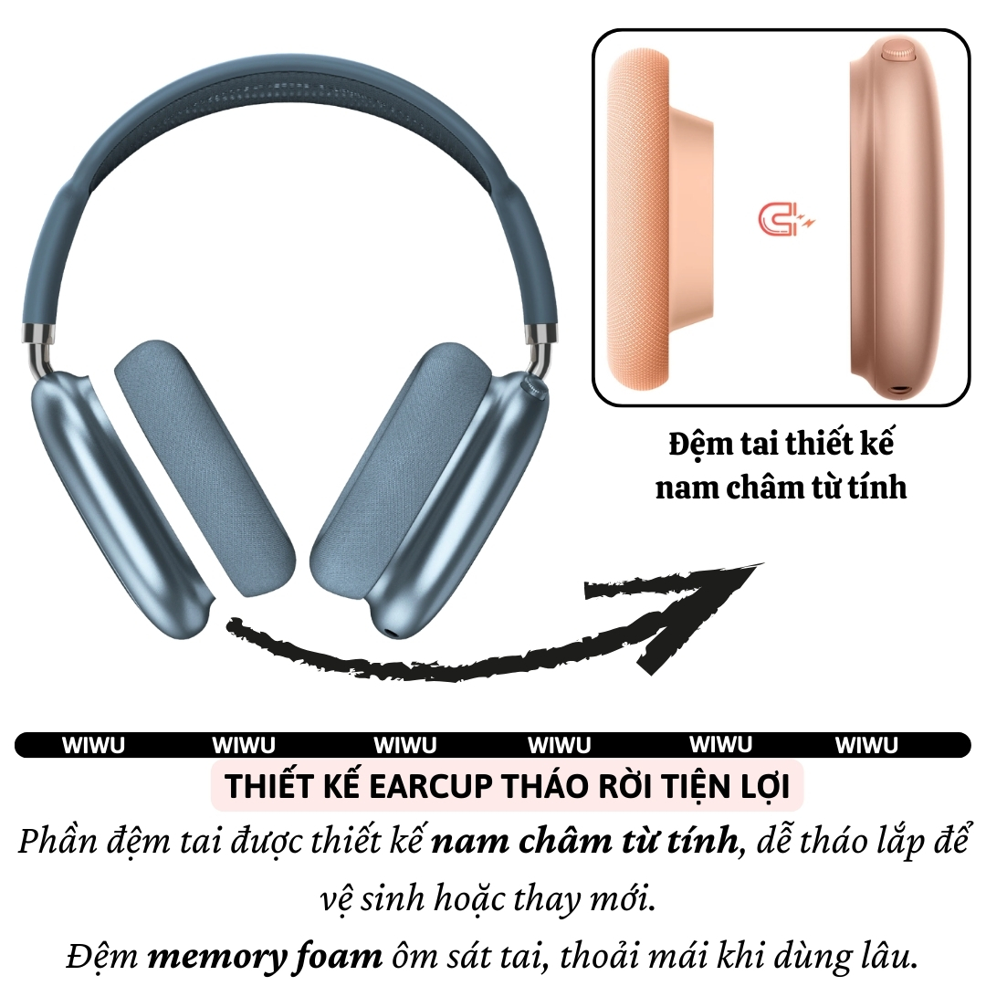 Tai Nghe Bluetooth 6.0 chống ồn chủ động SonicMax ANC 38dB hiêuWiWU Airbuds MAX TD-18 -38dB | Driver 40mm | Pin 40 Giờ | Earcups Xoay 360 | Headband Thoáng Khí - hàng nhập khẩu