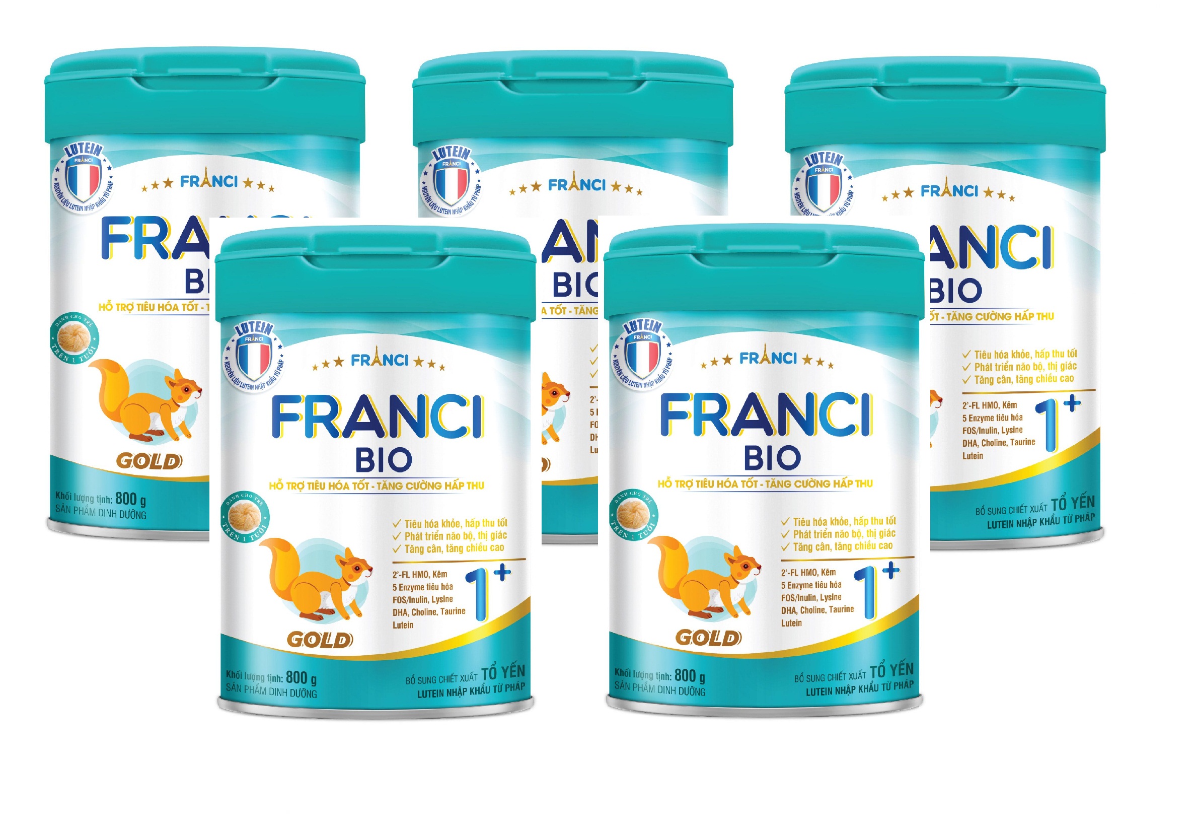 Combo 5 lon Sữa công thức FRANCI BIO GOLD 1+ lon 800g – Hỗ trợ tiêu hóa – Tăng cường hấp thu