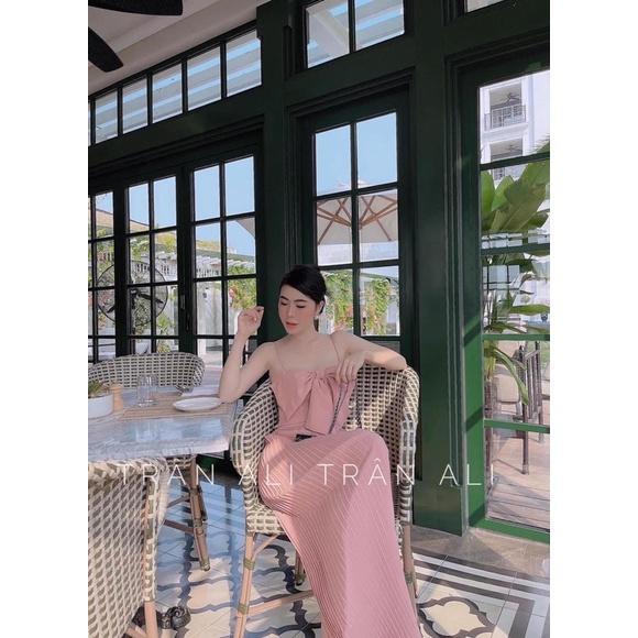 Set Áo 2 Dây Nơ Ngực, Quần Dập Ly Dài