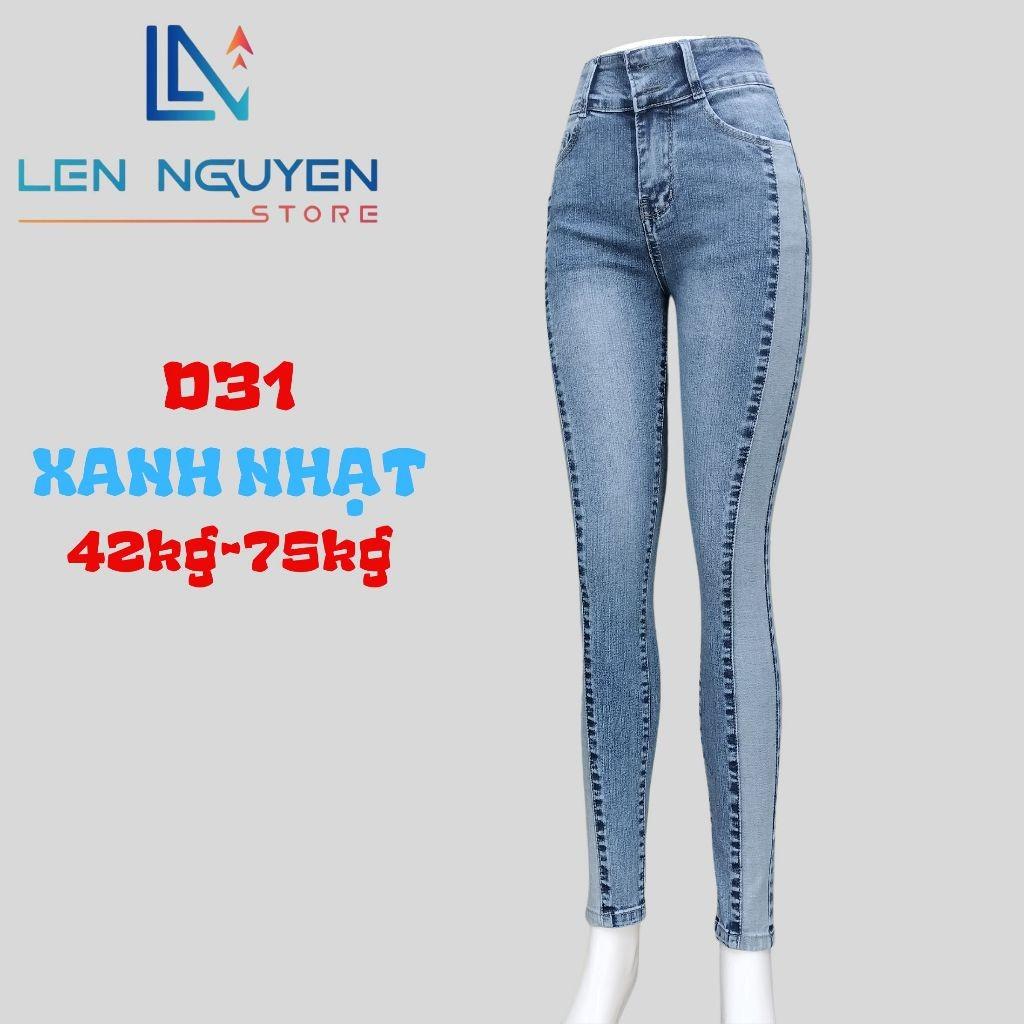 D31_Quần jean nữ, dài, lưng cao, quần bò nữ dáng ôm, quần rin nữ có big size, cho 42kg đến 75kg,LEN NGUYEN STORE - Xanh Nhạt