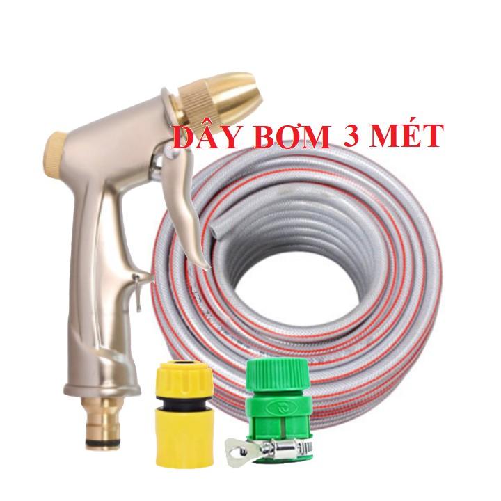 Bộ dây vòi xịt bơm nước tưới rửa ,tăng áp 3 lần,loại 3m,5m 206701-1 đầu đồng,cút nối nhựa vàng+ mở chai