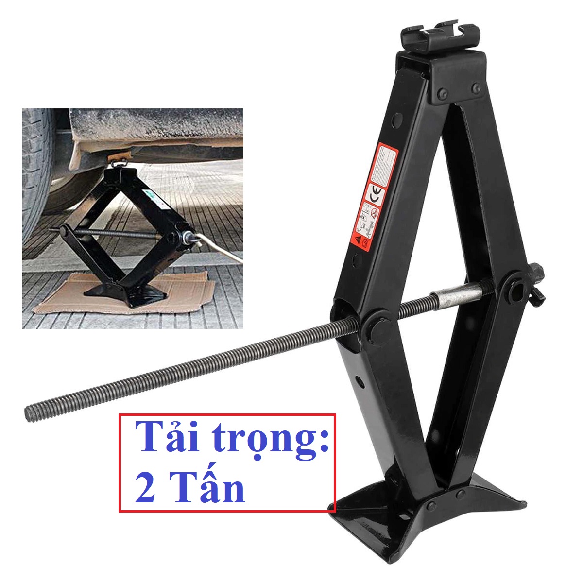 Bộ kích gầm oto 1 tấn, dễ dàng thao tác khi xe gặp sự cố, sản phẩm có độ an toàn cao với khung sắt chắc chắn